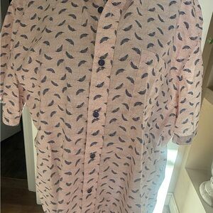 Johnston & Murphy Light Pink Shirt with Navy Feather Print